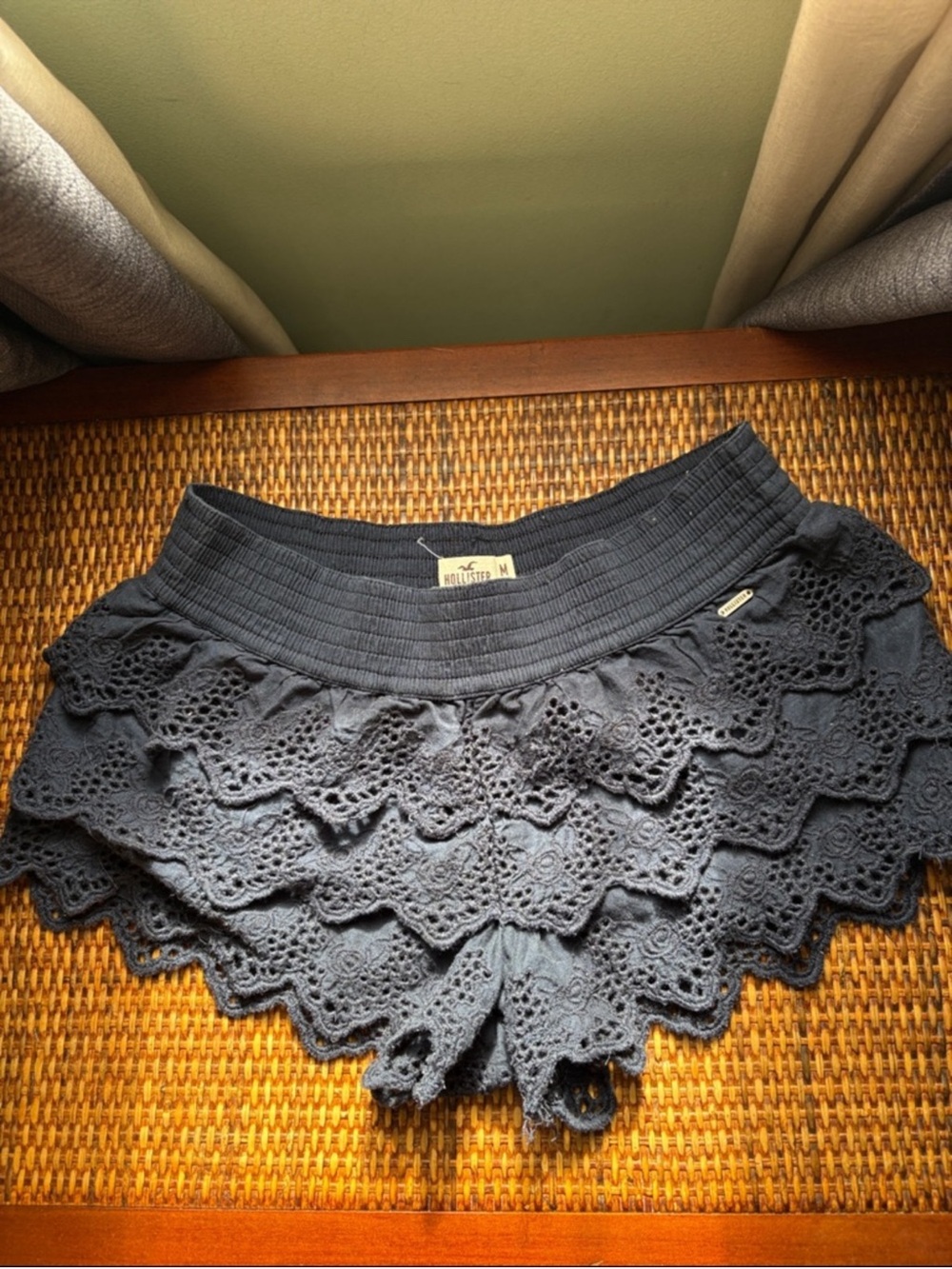 Hollister Navy Crochet Ruffle Shorts